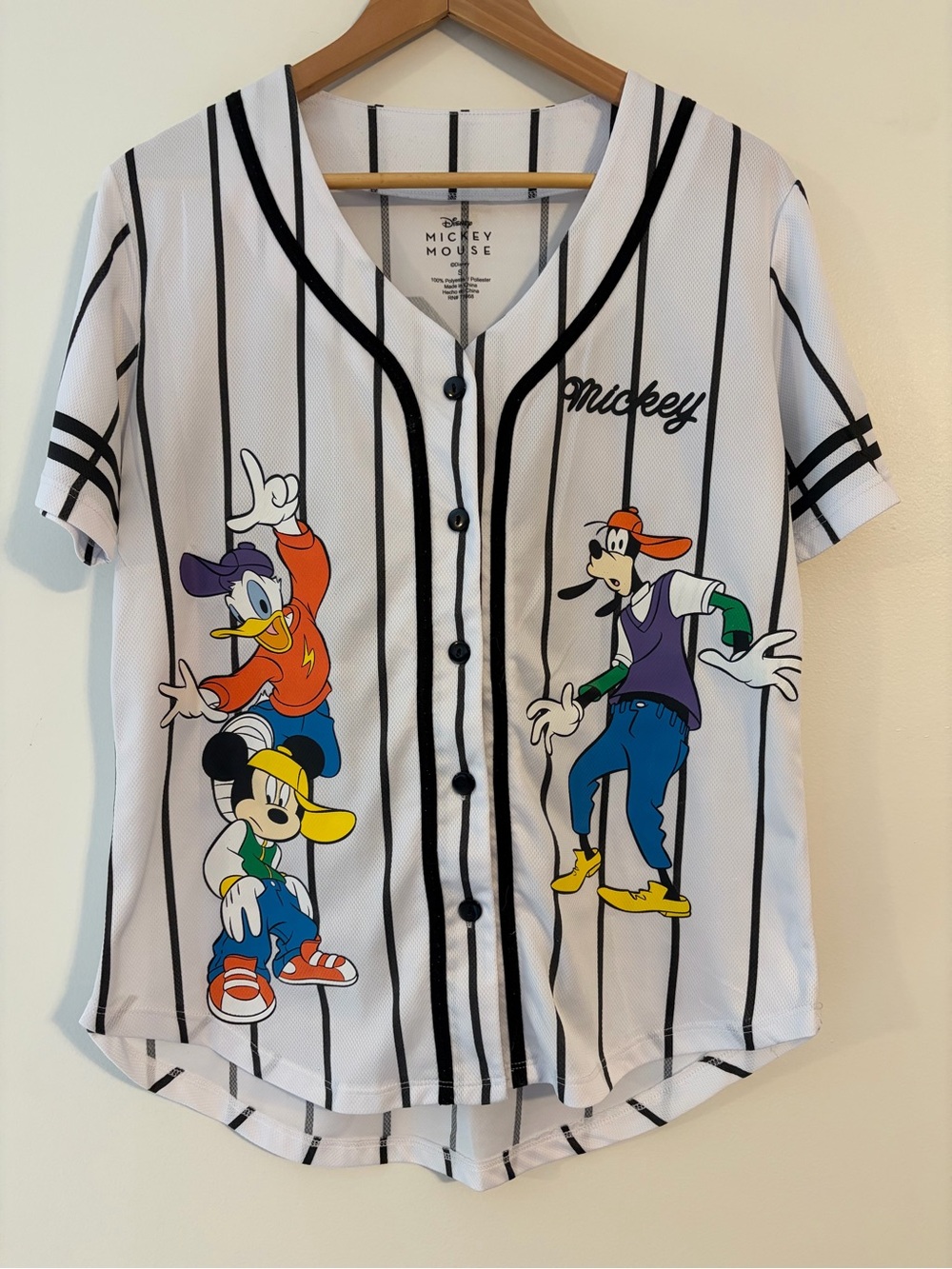 Disney White & Black Striped Mickey & Friends Baseball Jersey S